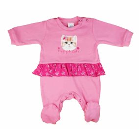 Hosszú ujjú fodros baba rugdalózó cica mintával