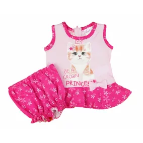   2 részes kislány nyári szett rövidnadrággal, tunikával cica mintával