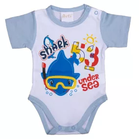 Rövid ujjú baba body Cápás mintával