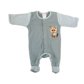   Vékony, pamut, elöl patentos kisfiú rugdalózó Róka mintával