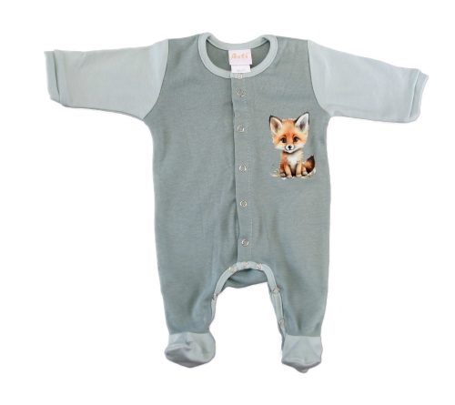Vékony, pamut, elöl patentos kisfiú rugdalózó Róka mintával