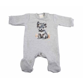   Belül bolyhos hosszú ujjú kisfiú rugdalózó Farkas mintával