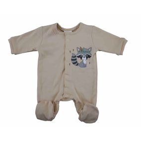   Vékony, pamut, elöl patentos kisfiú rugdalózó Mosómedve mintával