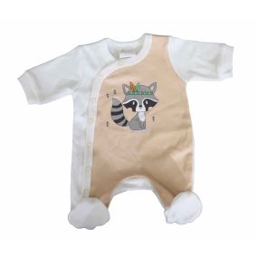   Vékony, pamut, elöl patentos kisfiú rugdalózó Mosómedve mintával