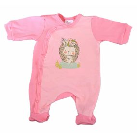   Vékony, pamut, elöl patentos kislány rugdalózó Sünis mintával