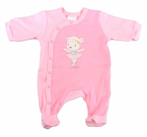 Vékony, pamut, elöl patentos kislány rugdalózó Balerina mintával