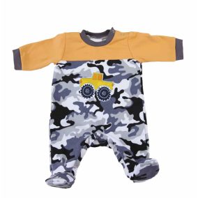   Terep színű traktoros mintával belül bolyhos baba rugdalózó