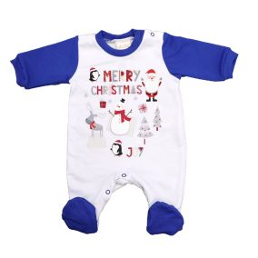   Belül bolyhos hosszú ujjú baba rugdalozó karácsonyi mintával