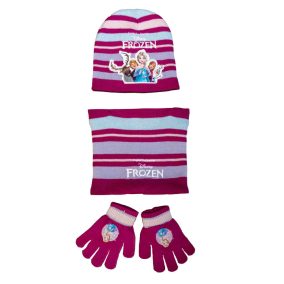   Bélelt kötött 3 részes sapka, kesztyű, sál szett Frozen/Jégvarázs mintával
