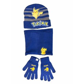   Bélelt kötött 3 részes sapka, kesztyű, sál szett Pokémon mintával