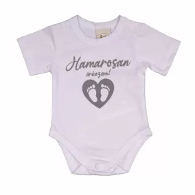   Hamarosan érkezem  újszülött baba body, babaváró ajándék