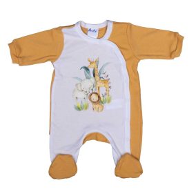   Vékony, pamut, elöl patentos kisfiú rugdalózó Szafaris mintával