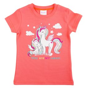 Rövid ujjú lány póló unikornis mintával