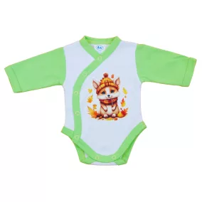   Elöl patentos hosszú ujjú baba body Erdő állatai mintával