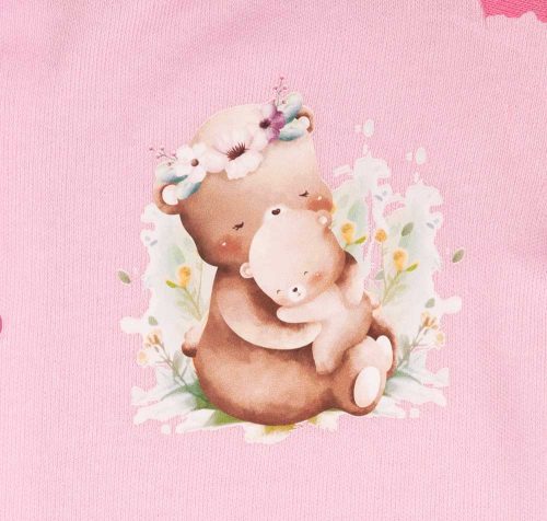 Vékony, pamut, elöl patentos kislány rugdalózó Macis mintával