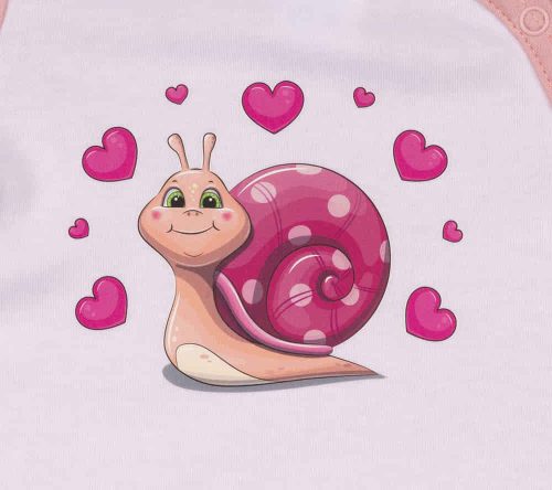 Vékony, pamut, elöl patentos kislány rugdalózó Csiga mintával