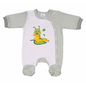   Vékony, pamut, elöl patentos kisfiú rugdalózó Hernyó mintával