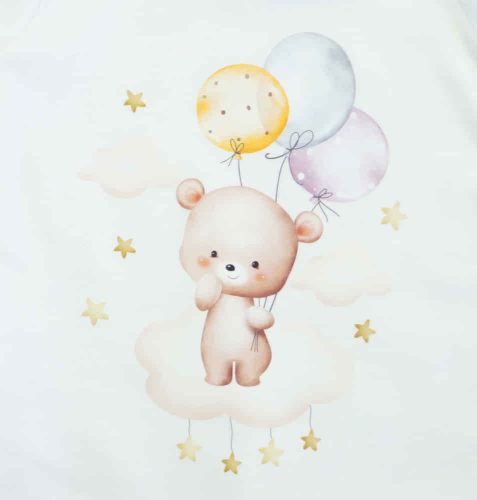 Belül bolyhos elöl patentos hosszú ujjú baba rugdalózó macis mintával