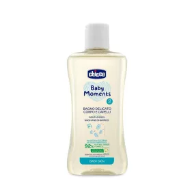   CHICCO Baby Moments kímélő sampon hajra és testre 92 % természetes összetevőkkel 200 ml
