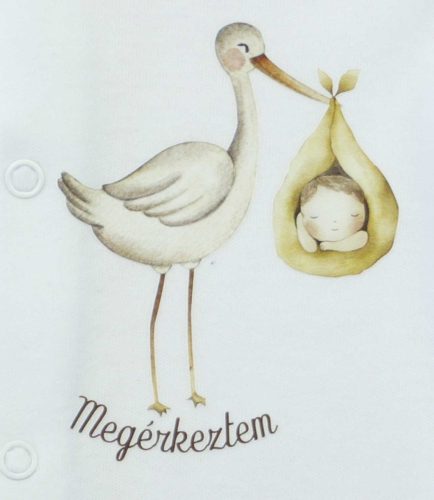 Hosszú ujjú rugdalózó, gólyás mintával