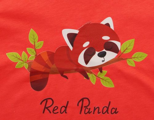 Hosszú ujjú lányka pizsama - Vörös panda mintával
