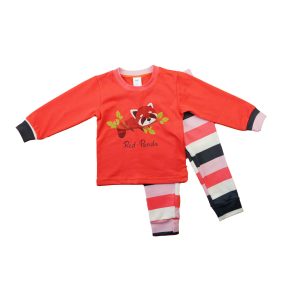 Hosszú ujjú lányka pizsama - Vörös panda mintával