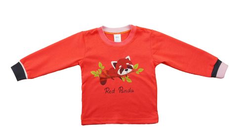 Hosszú ujjú lányka pizsama - Vörös panda mintával