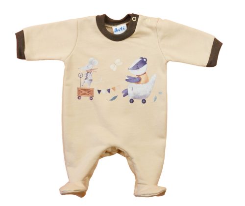 Belül bolyhos, hosszú ujjú baba rugdalózó – Állatos mintával