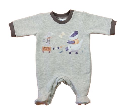 Belül bolyhos, hosszú ujjú baba rugdalózó – Állatos mintával