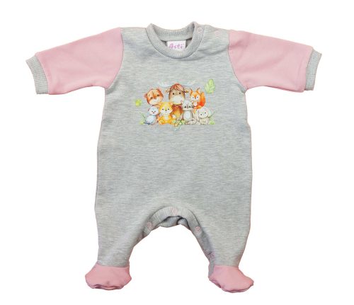 Belül bolyhos, hosszú ujjú baba rugdalózó – Állatos mintával