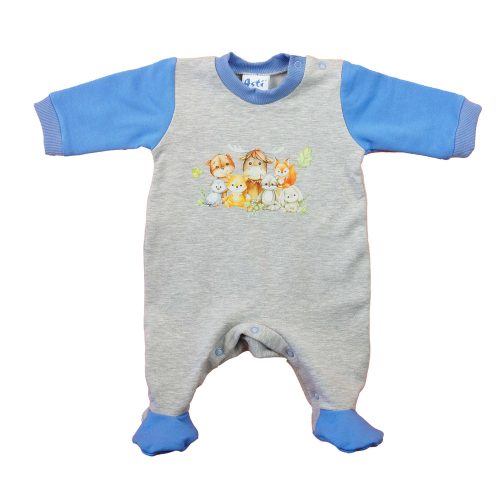 Belül bolyhos, hosszú ujjú baba rugdalózó – Állatos mintával