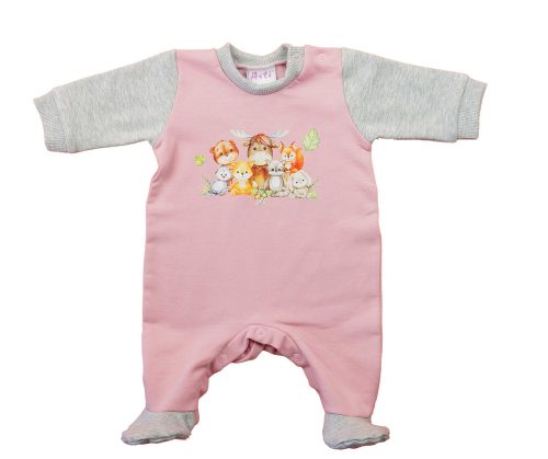 Belül bolyhos, hosszú ujjú baba rugdalózó – Állatos mintával