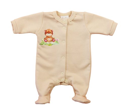 Hosszú ujjú elöl patentos rugdalózó, belül bolyhos – Állatos mintával