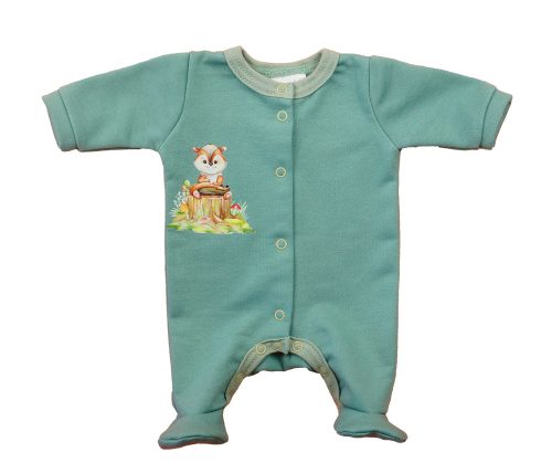 Hosszú ujjú elöl patentos rugdalózó, belül bolyhos – Állatos mintával