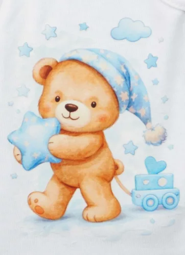 Ujjatlan pamut rugdalózó Maci mintával