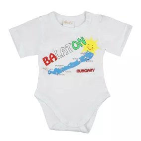 Rövid ujjú baba body Balaton felirattal fehér színben