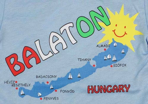 Rövid ujjú baba body Balaton felirattal kék színben