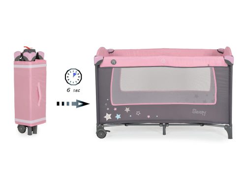 Moni Moni sleepy összecsukható luxus utazóágy 2 szint+pelenkázó+ játék pink