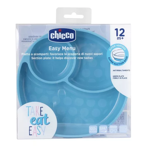CHICCO Szilikon tányér, kékzöld 12h+