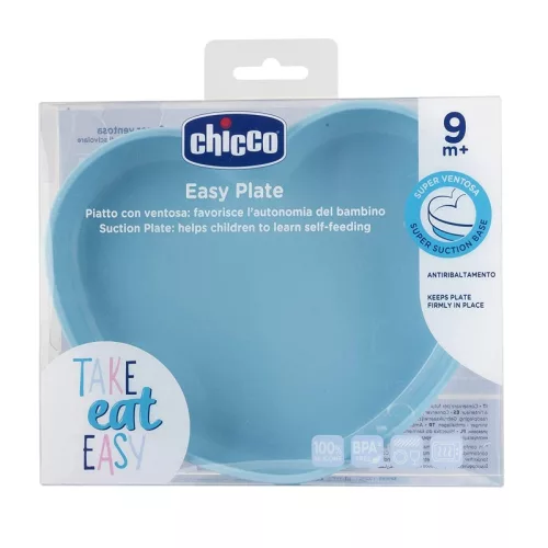 CHICCO Szilikon tányér szív, kékzöld 9h+