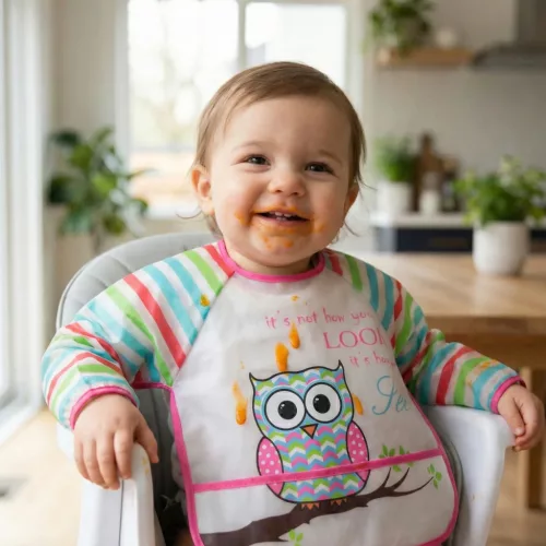 Moni BIB előke hosszú ujjas Messy PINK