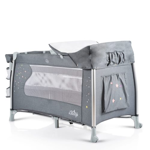 Moni Isleep utazóágy, multifunkciós, pelenkázóval, játékkal, kupolával szürke