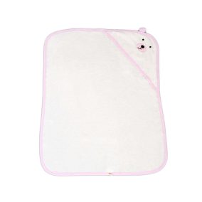   Moni Baloo kapucnis törölköző/pamut maci füles fehér kifogó 70x90cm, szegés pink