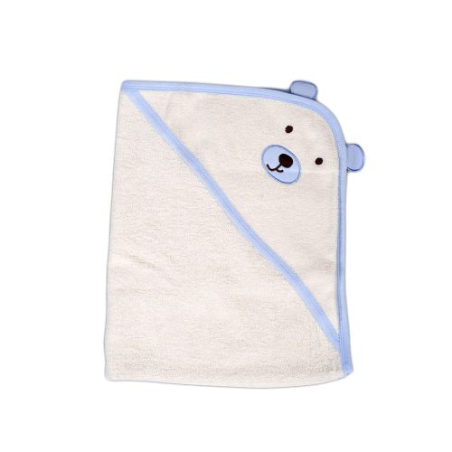 Moni Baloo kapucnis törölköző/pamut maci füles fehér kifogó 70x90cm, szegés kék