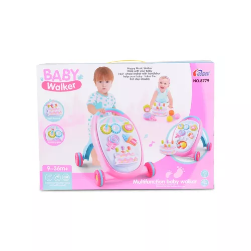 Moni MUSIC BABY WALKER járássegítő sütis PINK