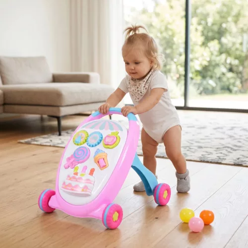 Moni MUSIC BABY WALKER járássegítő sütis PINK
