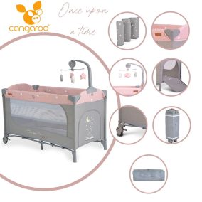   Moni Cangaroo once upon2 2 szint utazóágy zenélő forgó játékkal pink