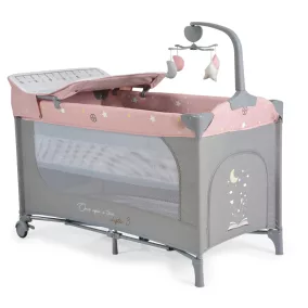   Moni Cangaroo Once upon3 2 szintes utazóágy zenélő játékkal, pelenkázós pink