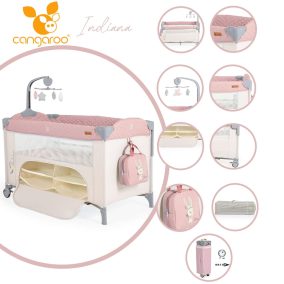   Moni Cangaroo indiana 2 szintes utazóágy tároló rekesz, kistáska 14kg pink