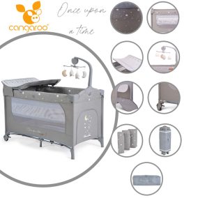   Moni Cangaroo once upon3 2 szintes utazóágy zenélő játékkal, pelenkázós szürke